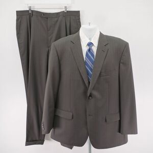 Joseph & Feiss Wool Brown W/ Brown White Striped 2 Piece Suit 44R 41 / 32 High R